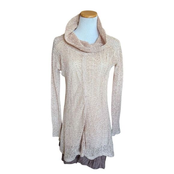Womens Altard State Oatmeal Metallic Fleck Knit Cowl Neck Tunic Dress - Sz L - Picture 1 of 2